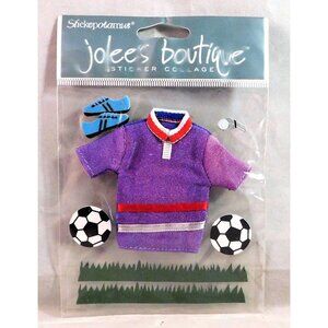 Soccer 3D Scrapbook Stickers Set of 2 Purple Uniform Top Balls Whistle Grass